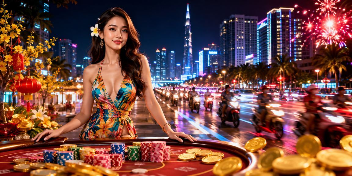 Ánh đèn neon khu giải trí casino tại TP. Hồ Chí Minh về đêm